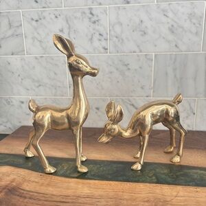 Vintage Pair of 6.5" MCM Solid Brass Deer Statues - Brass Animals